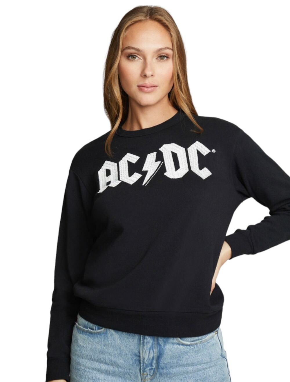 CHASER AC/DC Black Cotton Embroidered Logo Pullover Crewneck Sweatshirt Size S